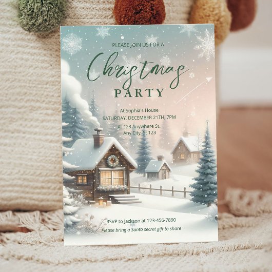 Bright Christmas Party Uitnodiging met Sneeuwscène
