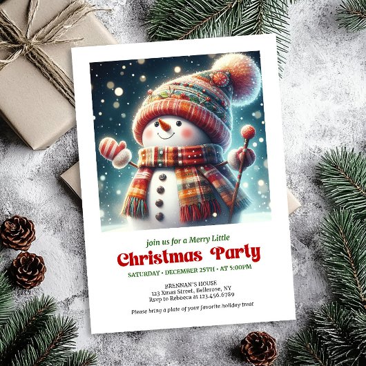 Bright Christmas snowman kids invite festive   Kaart