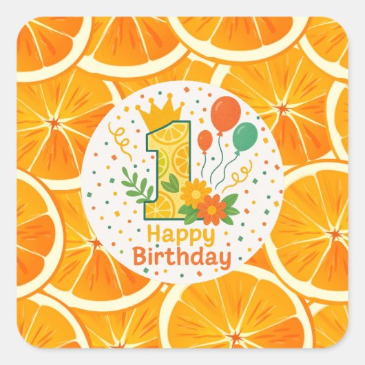 Bright Citrus eerste verjaardag Vierkante Sticker (Voorkant)