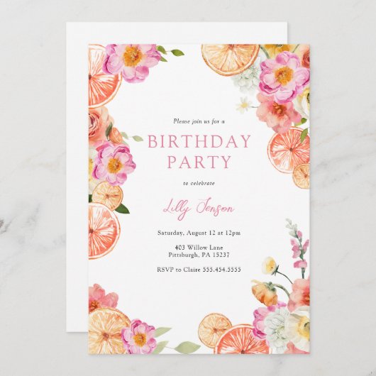 Bright Citrus en Flirty Flowers Verjaardag Kaart (Voorkant / Achterkant)