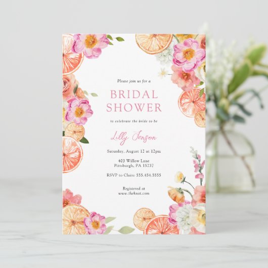 Bright Citrus en Flirty Flowers Vrijgezellenfeest Kaart (Staand voorkant)