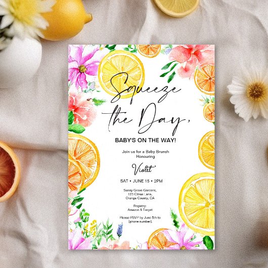Bright Citrus Floral Baby shower Brunch Uitnodigin Kaart
