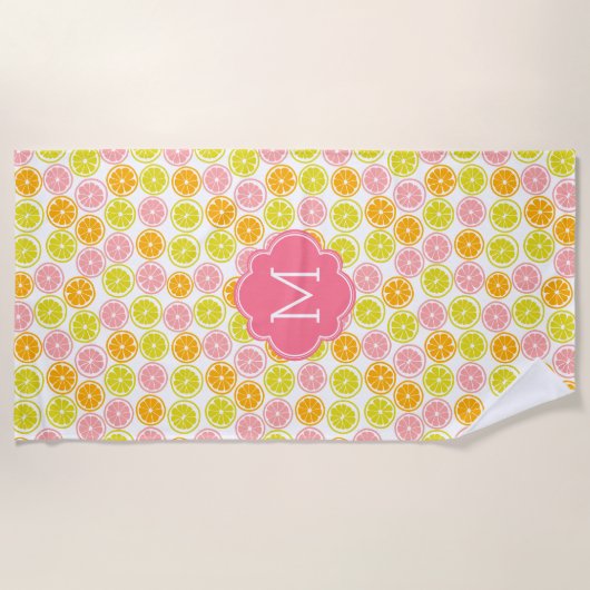 Bright Citrus Pattern Monogrammed Strandlaken (Voorkant)