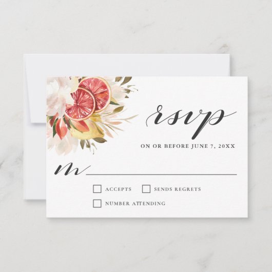 Bright Citrus Tropical Floral Wedding RSVP (Voorkant)