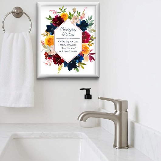 Bright Color Floral Wedding Sanitizing Station Poster