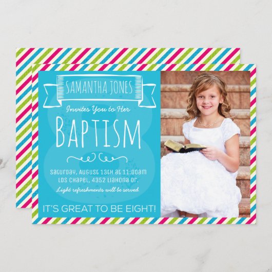 Bright Color Stripes LDS doopaankondiging Kaart (Voorkant / Achterkant)