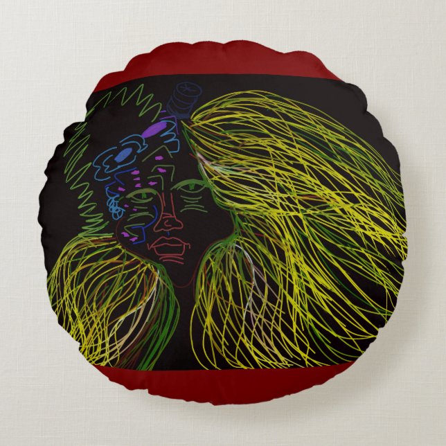 Bright Colored Puppet Rond Kussen (Voorkant)