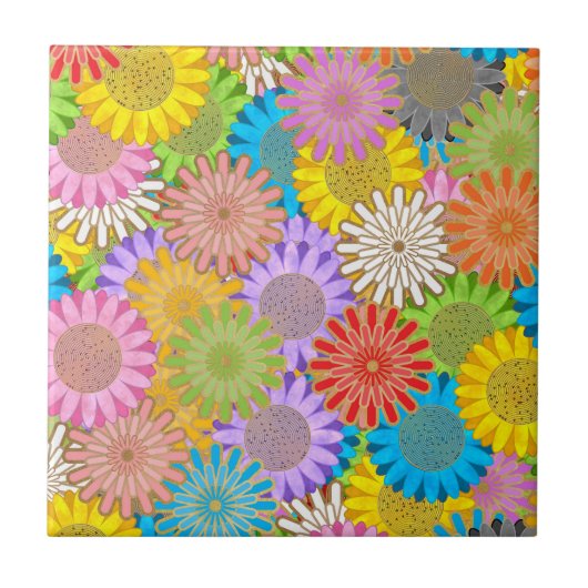 Bright Colorful Busy Chaotic Hippy Flower Pattern Tegeltje (Voorkant)