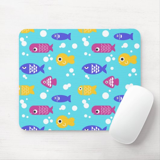 Bright Colorful Cartoon Fish Pattern Blue Muismat (Met muis)
