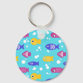 Bright Colorful Cartoon Fish Pattern Kids Name Sleutelhanger (Achterkant)