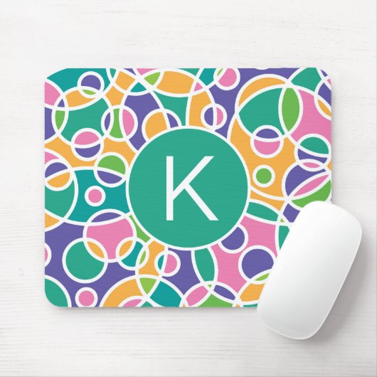 Bright Colorful Crazy Circles Pattern Monogram Muismat (Met muis)