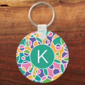 Bright Colorful Crazy Circles Pattern Monogram Sleutelhanger (Voorkant)