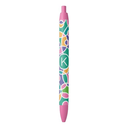 Bright Colorful Crazy Circles Pattern Monogram Zwarte Inkt Pen (Voorkant Verticaal)