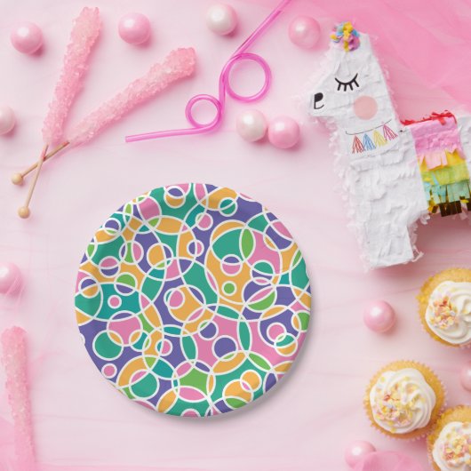 Bright Colorful Crazy Circles Pattern Papieren Bordje (Feest)