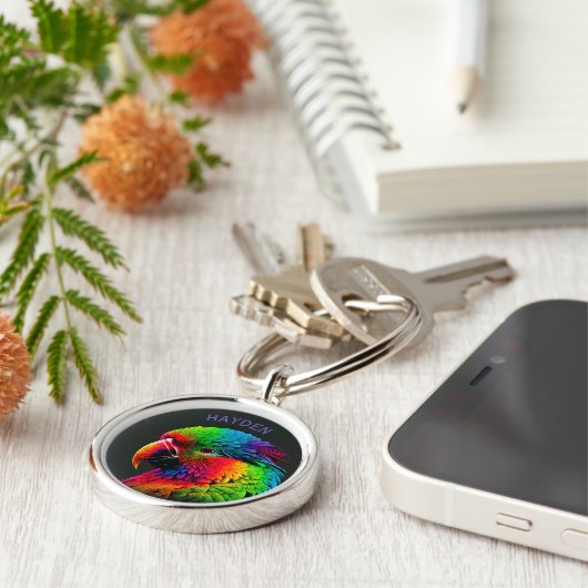 Bright Colorful Exotic Parrot Art Personalised Sleutelhanger (Zijkant)