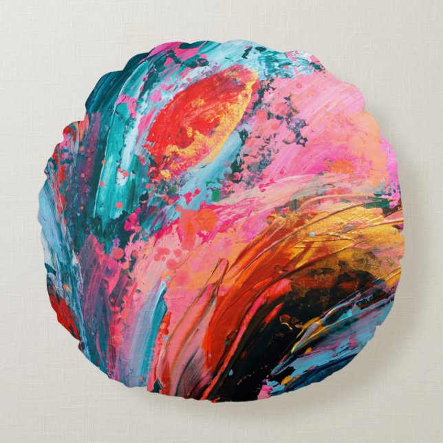 Bright colorful hand painted abstract backgroundar rond kussen (Voorkant)