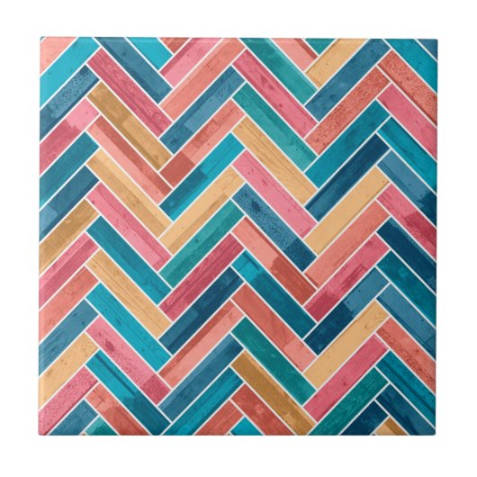 Bright Colorful Herringbone Pattern Tegeltje (Voorkant)