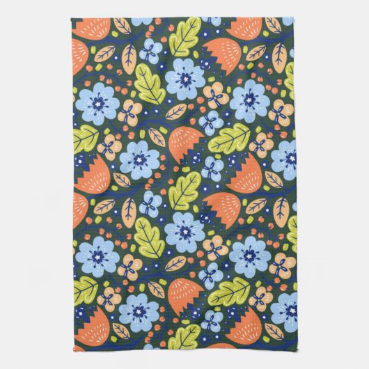 Bright Colorful Modern Pretty Flower Pattern Theedoek (Verticaal)