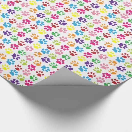 Bright Colorful Paw Prints Pattern Cadeaupapier (Hoek)