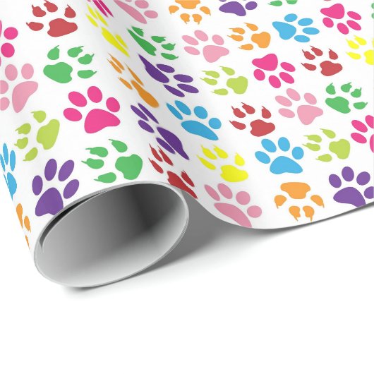 Bright Colorful Paw Prints Pattern Cadeaupapier (Rol Hoek)