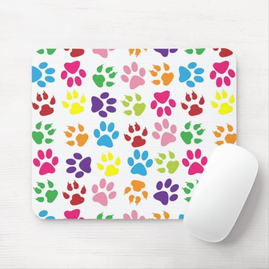 Bright Colorful Paw Prints Pattern Muismat (Met muis)