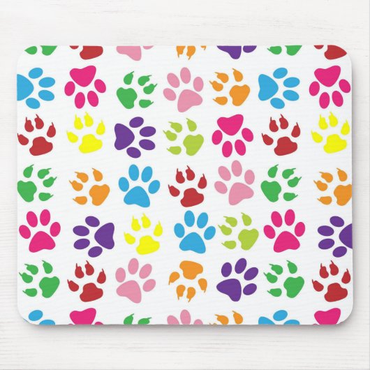 Bright Colorful Paw Prints Pattern Muismat (Voorkant)