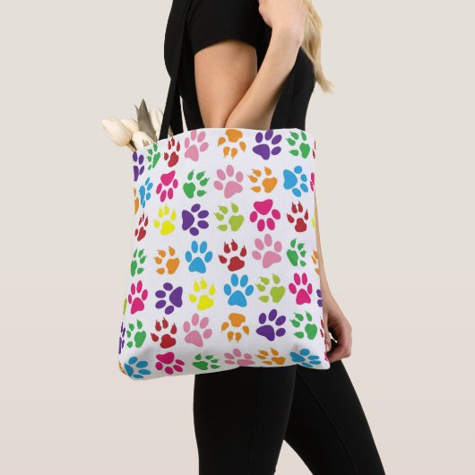 Bright Colorful Paw Prints Pattern Tote Bag (Dichtbij)
