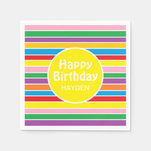Bright Colorful Rainbow Striped Custom Birthday Servet (Voorkant)