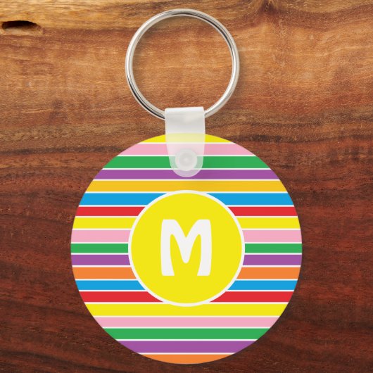 Bright Colorful Rainbow Striped Monogrammed Sleutelhanger (Achterkant)