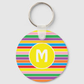 Bright Colorful Rainbow Striped Monogrammed Sleutelhanger (Achterkant)