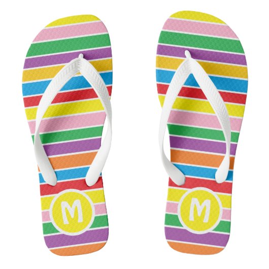 Bright Colorful Rainbow Striped Monogrammed Teenslippers (Voetbed)