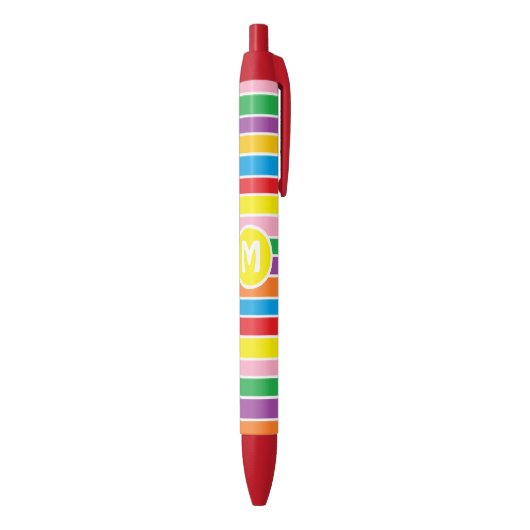 Bright Colorful Rainbow Striped Monogrammed Zwarte Inkt Pen (Achterkant (Verticaal))