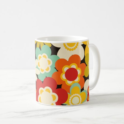 Bright Colorful Retro Cute Floral Pattern Koffiemok (Voorkant rechts)