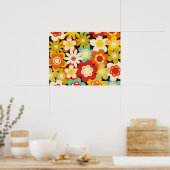 Bright Colorful Retro Cute Floral Pattern Poster (Keuken)