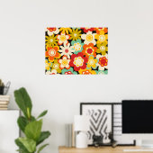 Bright Colorful Retro Cute Floral Pattern Poster (Thuiskantoor)