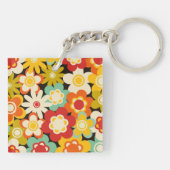 Bright Colorful Retro Cute Floral Pattern Sleutelhanger (Achterkant)