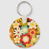 Bright Colorful Retro Cute Floral Pattern Sleutelhanger (Achterkant)