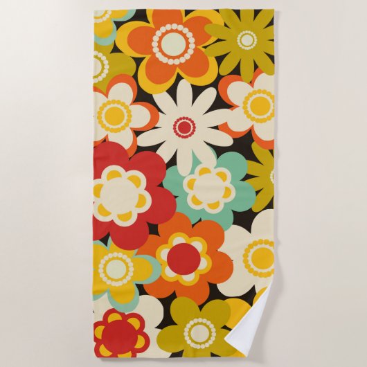 Bright Colorful Retro Cute Floral Pattern Strandlaken (Voorkant)