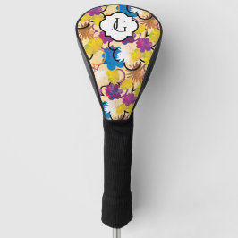 Bright Colorful Tropic Painted flowers Monogram. Golfheadcover