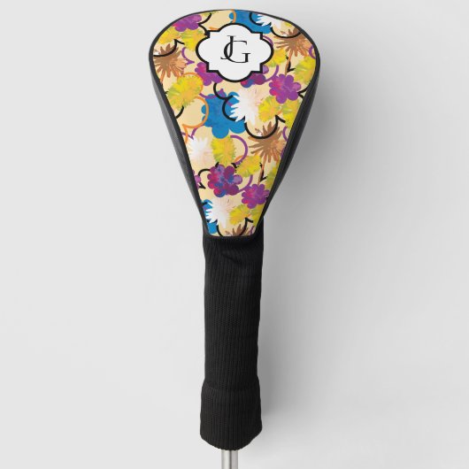 Bright Colorful Tropic Painted flowers Monogram. Golfheadcover (Voorkant)