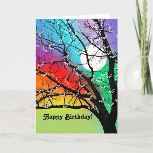 Bright Colors Tree en Moon Birthday Kaart (Voorkant)