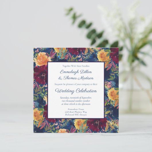 Bright Colors Waterverf Bloemenpatroon Bruiloft Kaart (Staand voorkant)