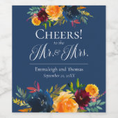 Bright Colours Waterverf Bloemen Bruiloft Wijn Lab Etiket (Enkel label)