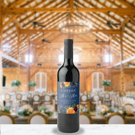 Bright Colours Waterverf Bloemen Bruiloft Wijn Lab Etiket