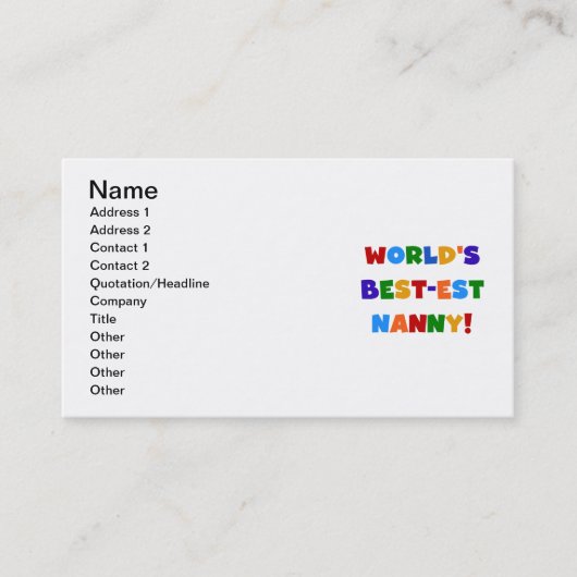 Bright Colours World's Best Nanny Gifts Visitekaartje (Voorkant)