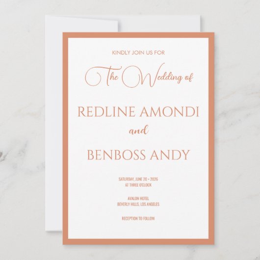 Bright Copper Elegant  Modern Calligraphy Wedding Kaart (Voorkant)