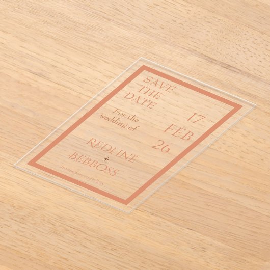 Bright Copper Elegant Modern Wedding Acryl Uitnodigingen (Laagn)