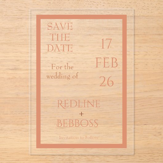 Bright Copper Elegant Modern Wedding Acryl Uitnodigingen (Voorkant)