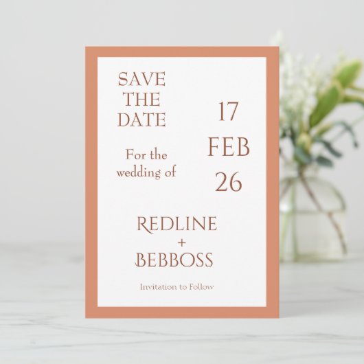 Bright Copper Elegant Modern Wedding Save The Date (Staand voorkant)