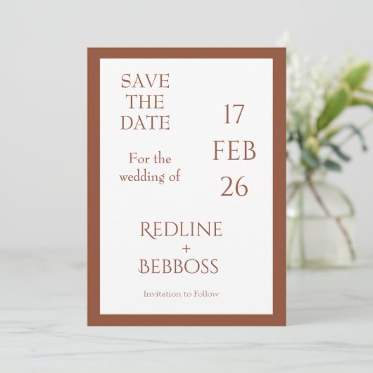 Bright Copper Elegant Modern Wedding Save The Date (Staand voorkant)